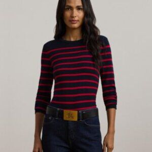 Lauren Ralph Lauren women's Sweater in Navy and Red Stripes size Large
